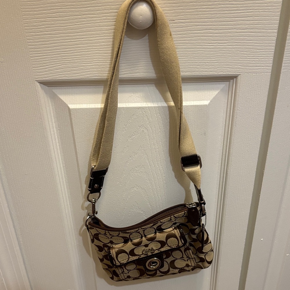 Coach Tan and Dark Brown Signature Canvas Shoulder Bag